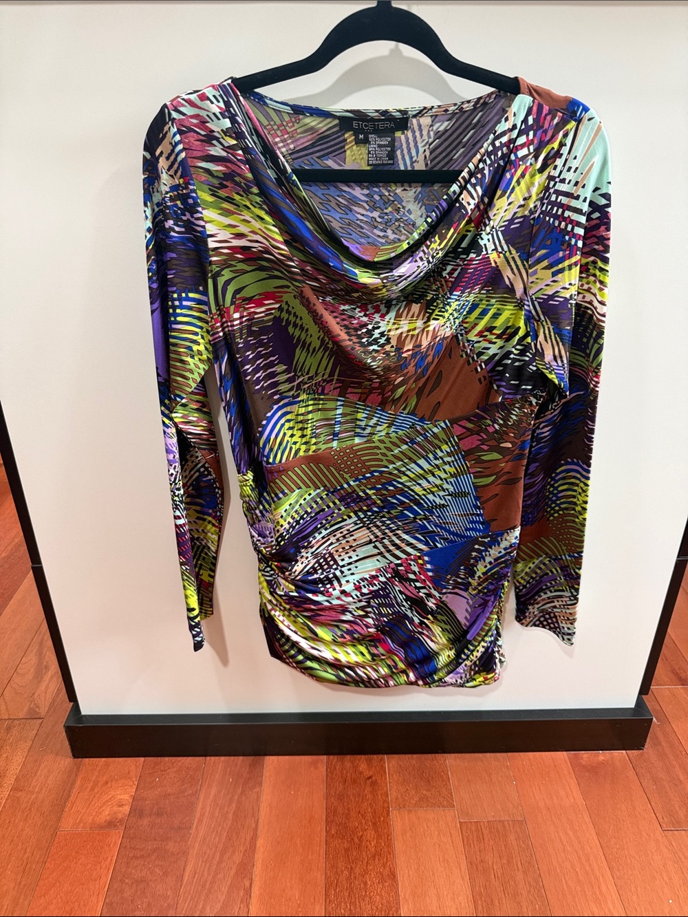 Etcetera Multicolor Abstract Print Cowl Neck Long Sleeve Top